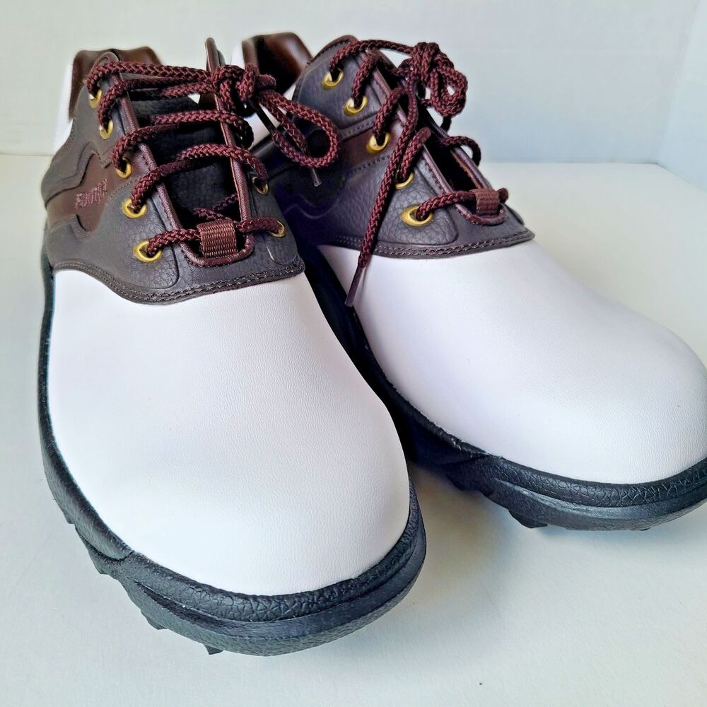 Footjoy Golf Shoes GreenJoys 45516 White Brown Leather Soft Spike Men’s Sz 10.5 - Picture 5 of 13